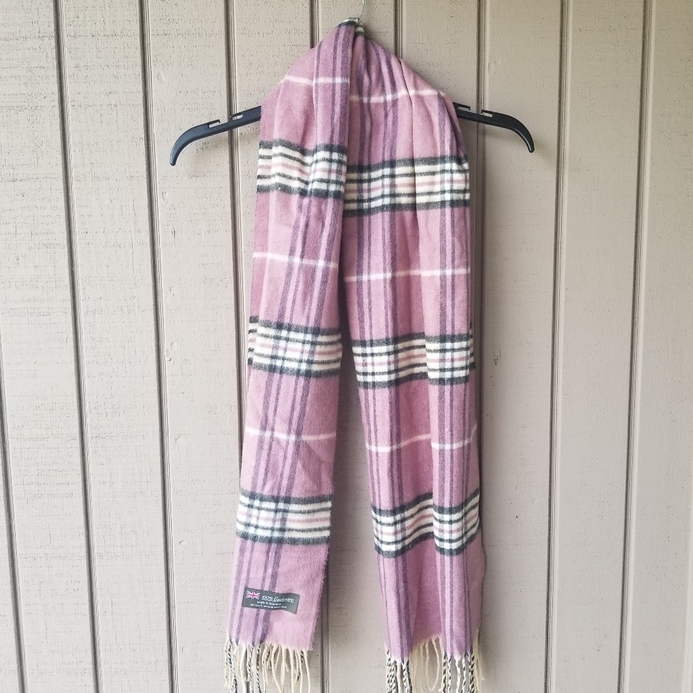 Pink plaid cashmere scarf